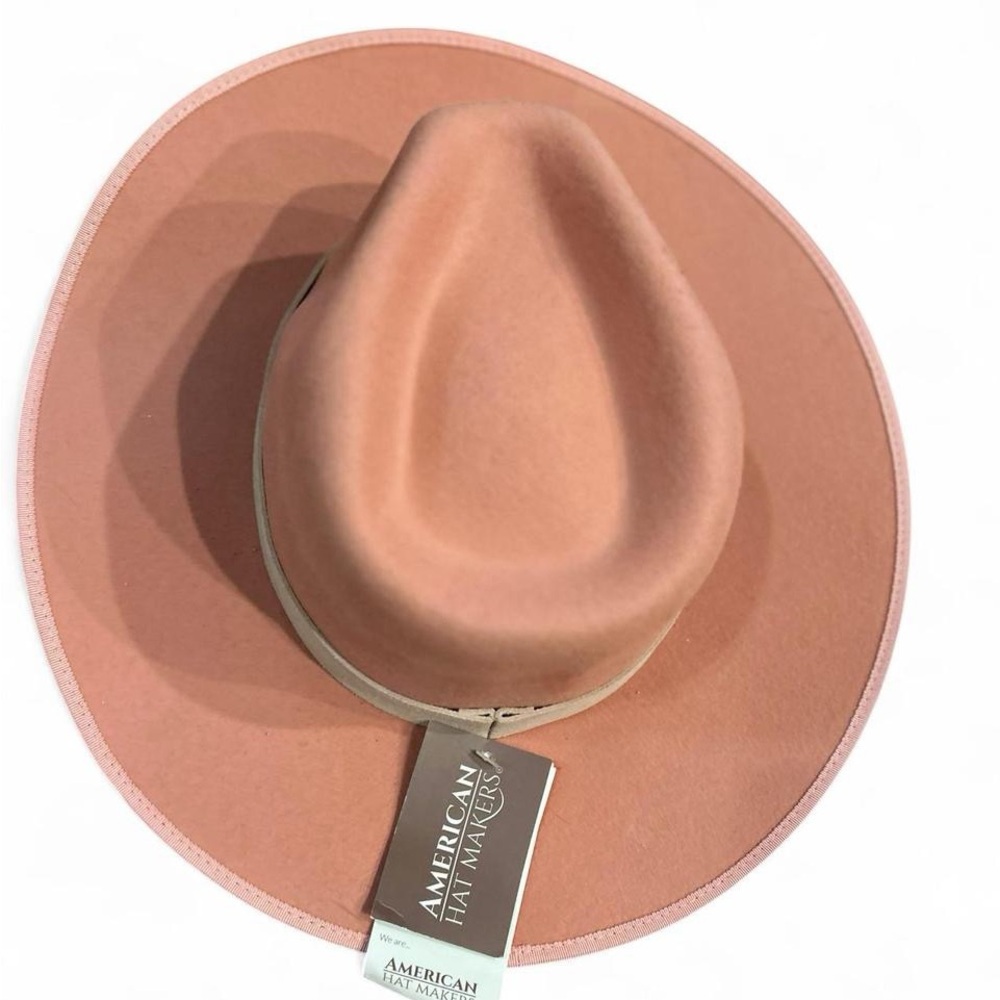 American Hat Makers Wide Brim Fedora Hat Size L Pink Wool Felt w/ Band NWT